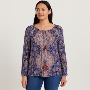 LUCKY BRAND Paisley Whimsical Colourful Boho Cottagecore Oversized Shirt L EUC